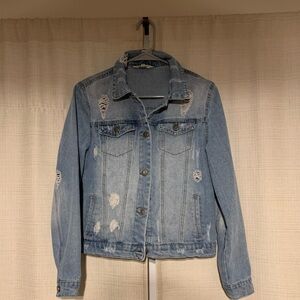 Light Blue Distressed Women's Denim Jacket